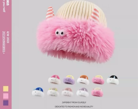帽子女款2023新款可爱搞怪毛绒针织帽秋冬...