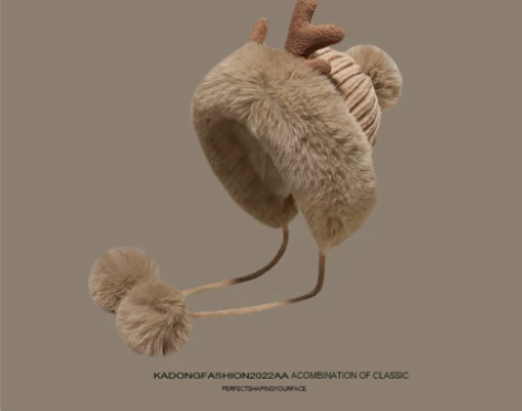 圣诞鹿角网红可爱冬季帽子女抗严寒雷锋帽女日...