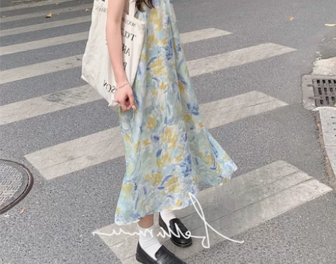 夏季晕染调色盘天丝背带裙百搭甜美减龄娃娃裙...