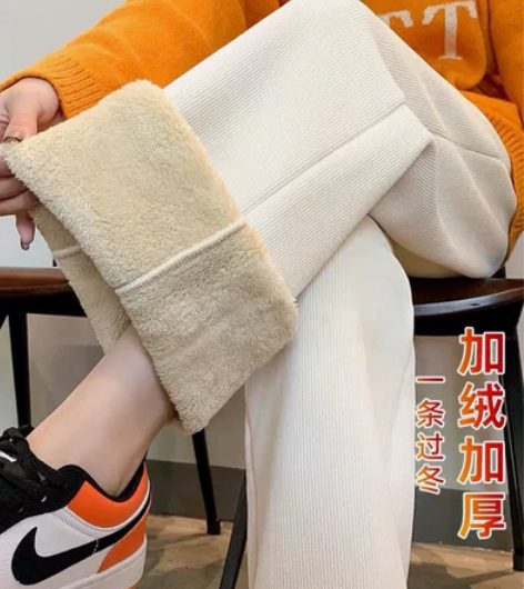 羊羔绒雪尼尔阔腿裤女秋冬季加绒加厚新款垂感...