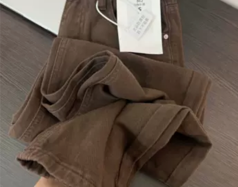 美式复古咖啡色宽松直筒牛仔裤女春季新款高腰...