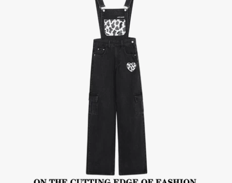 LAN DIAO日系奶牛纹春秋季牛仔背带裤...