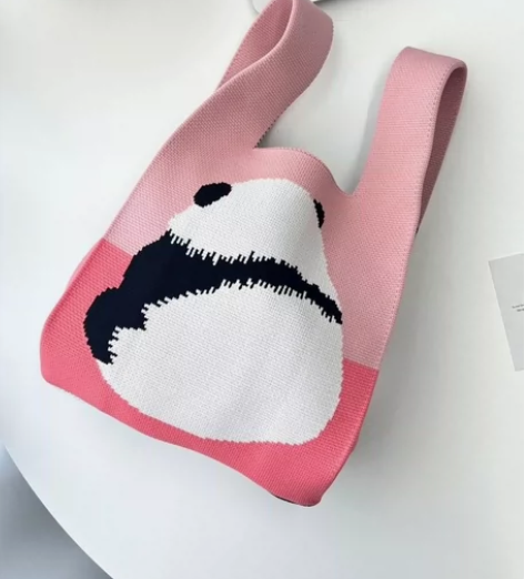 粉红熊猫针织单肩手提包腋下包小号 感兴趣的...