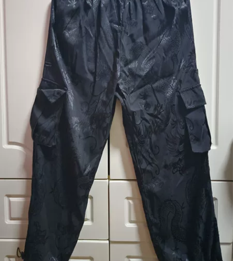 旧衣服秋季暗黑色国风龙纹新中式工装裤束脚长...