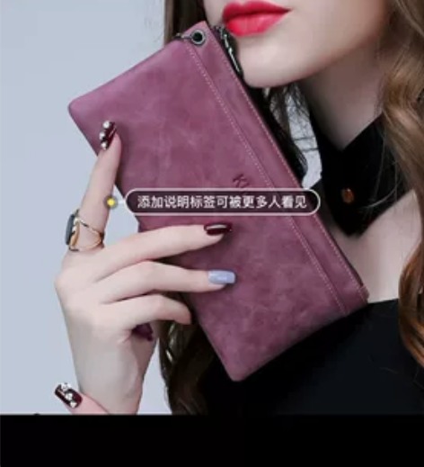 KIMO女士钱包 女长款欧美牛皮拉链简约薄...