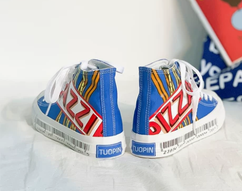 鮀品力滋蓝高帮帆布鞋女鞋子2019新款秋鞋...