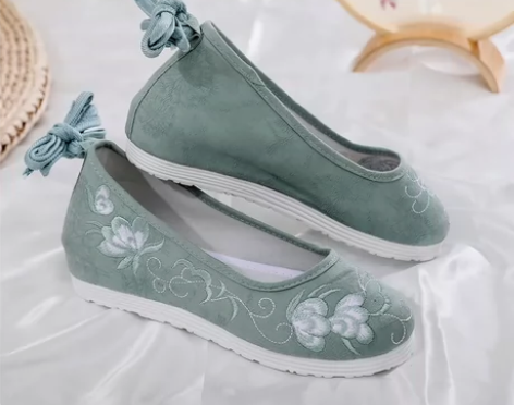 出 原创汉服鞋子女古风淡雅内增高弓鞋搭配古...