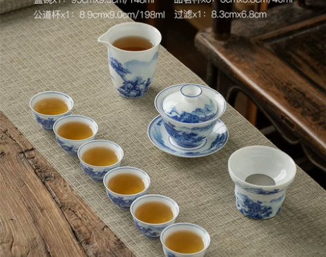 高端景德镇山水功夫茶具套装家用客厅陶瓷盖碗...