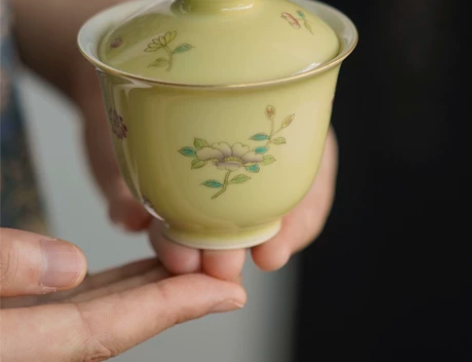 云由娴物绿底小碎花盖碗两才盖碗泡茶碗景德镇...