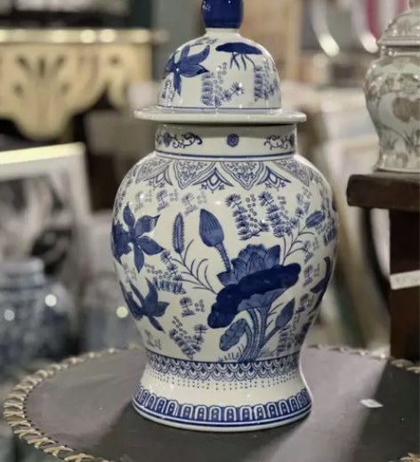 中式花瓶陶瓷摆件客厅插花瓶青花瓷供佛将军罐...