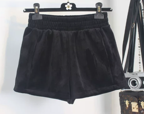 丝绒短裤女高腰阔脚秋冬松紧腰胖MM大码加厚...