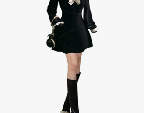 全新微胖mm法式复古名媛方领丝绒长袖连衣裙...