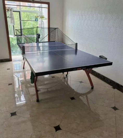 自家用红双喜彩虹腿乒乓球桌?发球机，用了三...