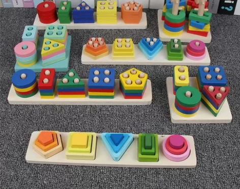 【特价包邮】0-3岁蒙氏早教形状套柱几何形...