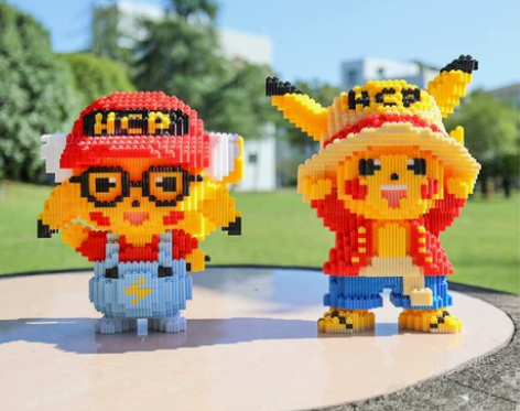 海贼王路飞皮卡丘颗粒儿童拼装积木高难度解压...