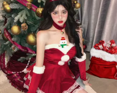 圣诞穿搭氛围感跨新年战袍纯欲cos短裙女装...