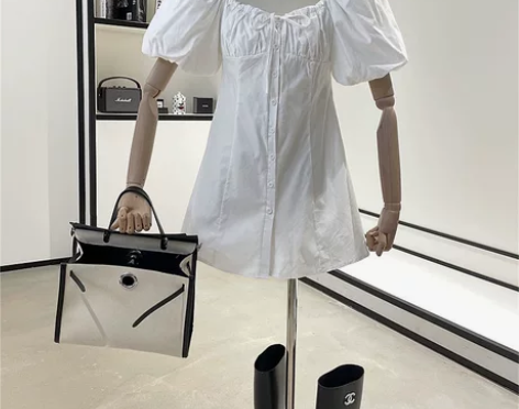 ?泡泡袖白色连衣裙女2022夏季新款小个子...