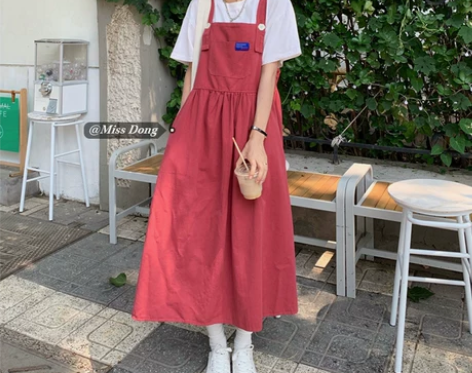 工装背带连衣裙女装夏季2021年新款长裙收...