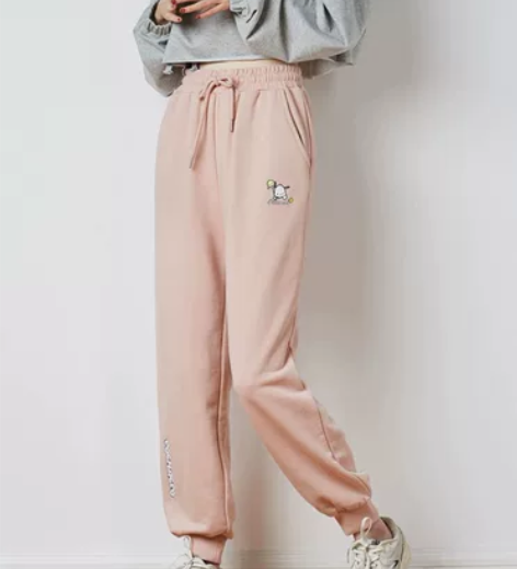 唐狮休闲长裤宽松束脚裤运动裤 女 粉色 尺...