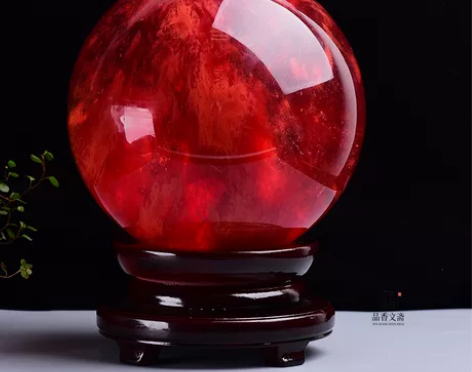 鸿运当头天然红水晶球摆件办公室家居客厅玄关...