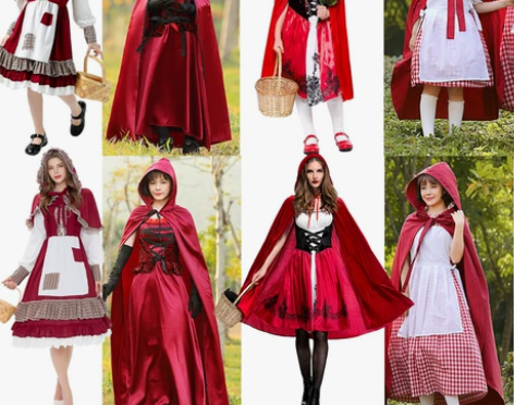 小红帽扮演服成人儿童亲子表演服万圣节红色披...