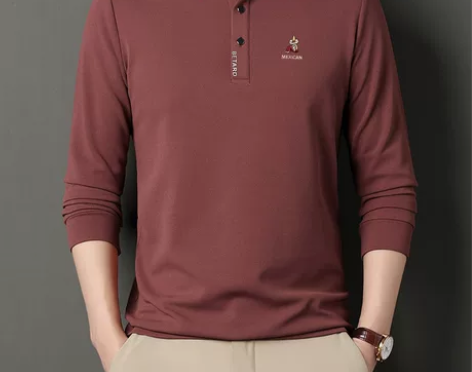 稻草人春秋季新款男士长袖t恤翻领中年爸爸装...