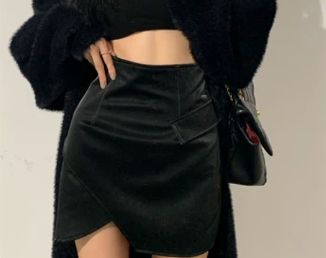 江合美清仓福利价前开叉a字裙不规则设计感高...