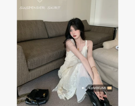 kumikumi蕾丝花边吊带裙气质连衣裙女...