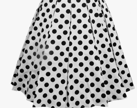 赫本风复古白色波点纯棉百褶蓬蓬过膝半身裙A...