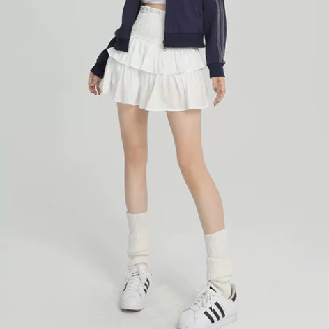 白色蓬蓬短裙2023夏新款时尚纯欲高腰显瘦...