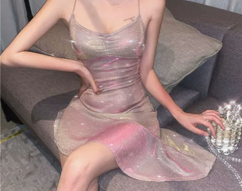 新春年会装新款细闪V领chic显瘦修身鱼尾...