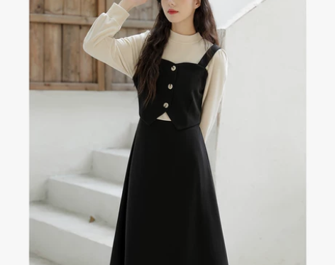 法式吊带假两件打底冬季2021年新款小个子...