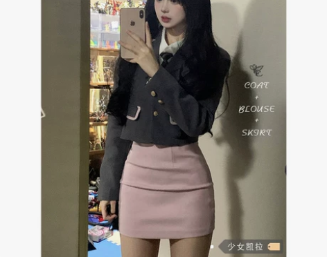 美式甜辣制服套装女西装外套上衣秋季包臀裙辣...