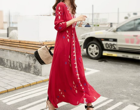 民族风棉麻连衣裙沙漠云南大码胖mm沙滩裙旅...