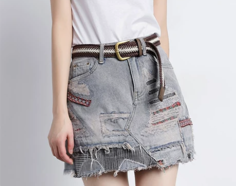 牛仔半身裙女2018新款夏季潮刺绣民族风高...