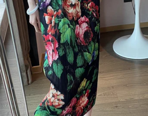 褶皱半身裙女小个子三宅2024印花时尚半裙...