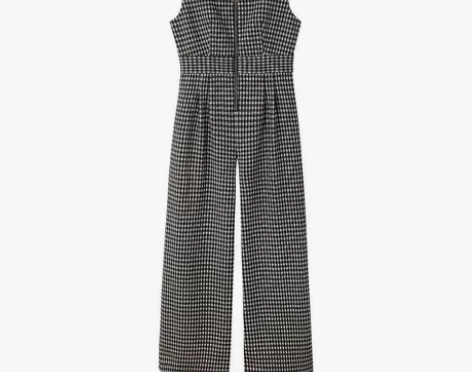 背带裤女秋冬阔腿时尚减龄高腰显瘦宽松格子气...