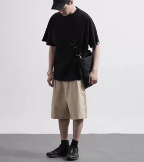 日系宽松男cityboy宽松休闲运动工装短...