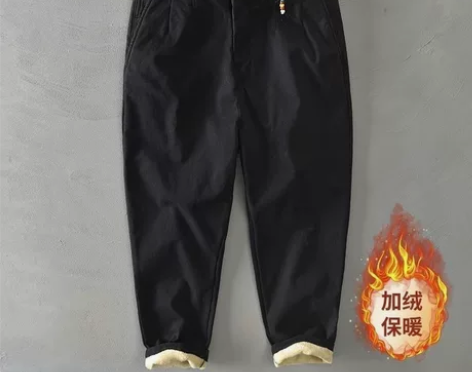 复古加绒男裤直筒休闲裤男士日系冬季加厚小脚...