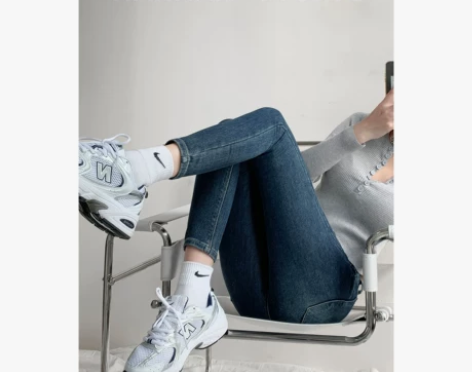 美式显腿长修身提臀牛仔裤女秋冬弹力紧身高腰...