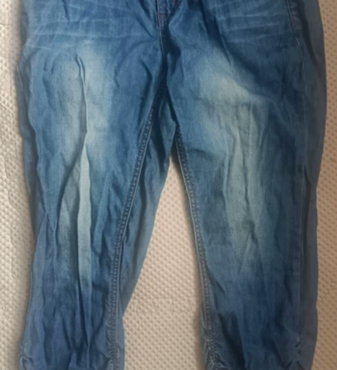 蓝色牛仔七分裤女夏季薄款修身裤脚收口磨白小个子显瘦 尺码16...