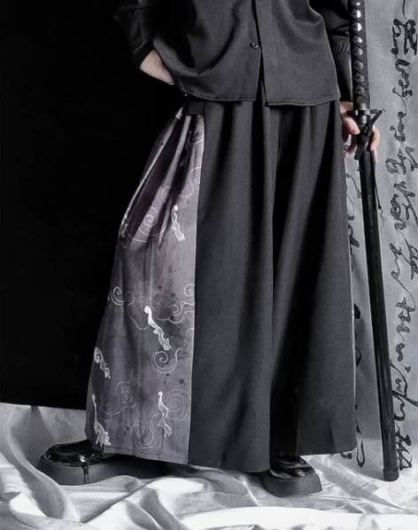 ?原创新中式古风拼接阔腿裤国风汉元素宽松长...