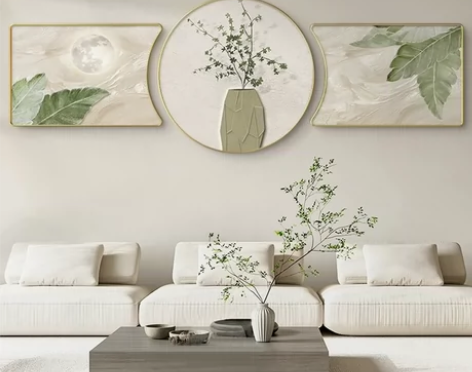 肌理感花卉三联客厅装饰画肌理感花卉沙发背景...