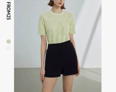 朗姿圆领法式设计感气质短袖上衣女2024年...