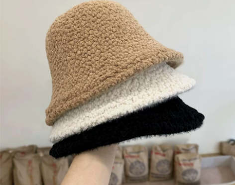 韩版双面渔夫帽女秋冬颗粒羊羔毛绒保暖水桶帽...