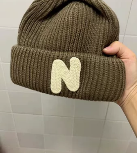 ins韩版百搭秋冬儿童瓜皮毛线帽字母帽子男...