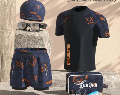 泳衣男款专业防尴尬大码宽松双层游泳裤泡温泉...