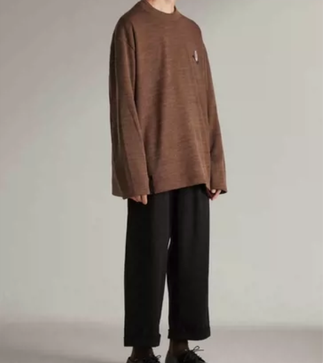 DECESOLO彩色挂绳直筒宽松折边九分裤...