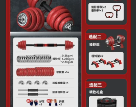 朗威哑铃男士健身家用电镀实心纯铁20公斤杠...