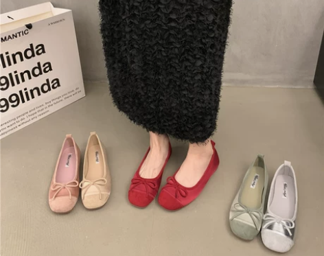 复古晚风温柔红色单鞋仙女鞋子春夏法式瓢鞋芭...